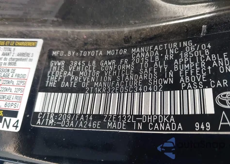 2005 Toyota Matrix z USA, uszkodzony, nr VIN 2T1KR32E05C340402